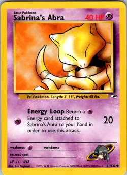 Sabrina’s Abra 91/132 Gym Heroes Unlimited Pokemon TCG Card - Image 1