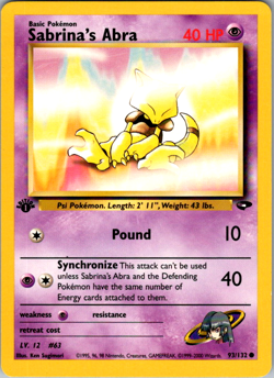 Sabrina’s Abra 93/132 Gym Challenge 1st Edition WOTC Pokemon TCG Card - Image 1