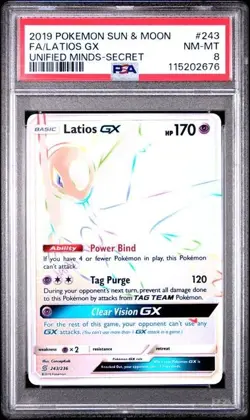 2019 POKEMON SUN & MOON UNIFIED MINDS #243 FA LATIOS GX PSA 8 - Image 1