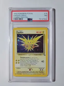 Pokemon Fossil Corrected Foil Zapdos 15/62 PSA 7 - Image 1