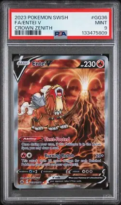 PSA 9 Entei V GG36/GG70 Crown Zenith Alternate Art Pokemon Card FA 2023 - Image 1