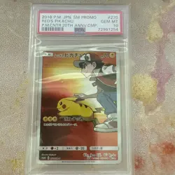 2018 Pokemon Center Red's Pikachu Japanese 20th Anniversary 270/SM-P PSA 10 - Image 1