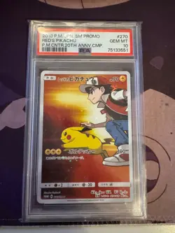 Red's Pikachu 270/SM-P Pokemon Center 20th Anniversary JPN PSA 10 - Image 1