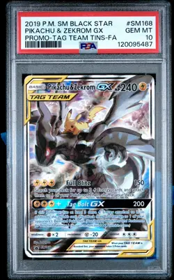 2019 POKEMON SM BLACK STAR PROMO #SM168 FULL ART/PIKACHU & ZEKROM GX PSA 10 - Image 1