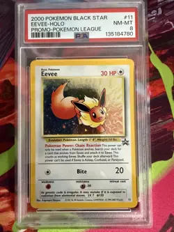 2000 POKEMON PROMO BLACK STAR POKEMON LEAGUE #11 EEVEE-HOLO PSA 8 - Image 1