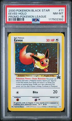 2000 POKEMON PROMO BLACK STAR POKEMON LEAGUE #11 EEVEE-HOLO PSA 8 - Image 1