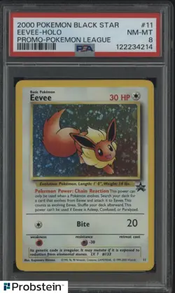 2000 Pokemon Black Star Promo League #11 Eevee Holo PSA 8 NM-MT - Image 1