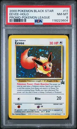 2000 POKEMON PROMO BLACK STAR POKEMON LEAGUE #11 EEVEE-HOLO PSA 8 - Image 1
