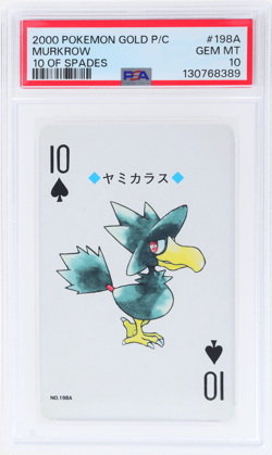 2000 Pokemon Gold Version Playing Cards Murkrow 10 of Spades #198A PSA 10 - Image 1