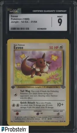 Eevee 1999 Pokemon Jungle 1st Edition 51/64 CGC 9 MINT - Image 1