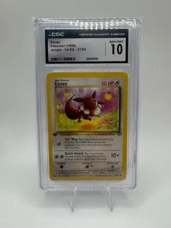 CGC Gem Mint 10 Eevee 51/64 1st Edition Jungle WOTC Pokemon Card 1999 Vintage - Image 1
