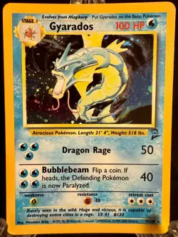 Gyarados HOLO Rare 7/130 Pokemon TCG Base Set 2 Original Print MP/VG - Image 1