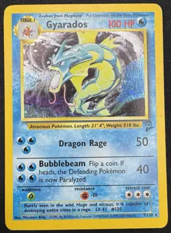 Pokemon TCG Gyarados 7/130 Holo Rare Card Base Set 2 HP (Damaged) - Image 1