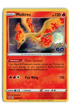 Pokemon TCG Moltres Pokemon GO 012/078 Holo Rare NM OC misprintU - Image 1