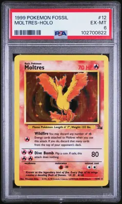 1999 POKEMON FOSSIL 12/62 MOLTRES HOLO RARE PSA 6 EX-MT - Image 1