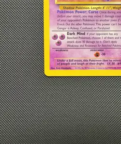 Pokemon TCG Gengar 20/62 (20) Fossil Set Original Lightly Played To Near Mint - Image 5