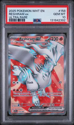 PSA 10 RESHIRAM #158 ULTRA RARE FULL ART 2025 POKEMON WHT EN WHITE FLARE - Image 1