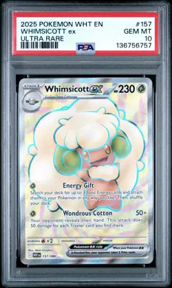 2025 POKEMON WHT EN-WHITE FLARE ULTRA RARE #157 WHIMSICOTT EX PSA 10 - Image 1