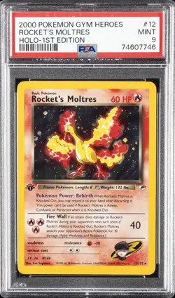2000 POKEMON GYM HEROES HOLO-1ST ED #12 ROCKET'S MOLTRES PSA 9 - Image 1