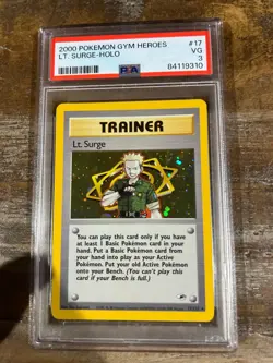 Pokemon Game 2000 Gym Heroes Trainer LT. SURGE Holo #17 PSA 3 RARE - Image 1