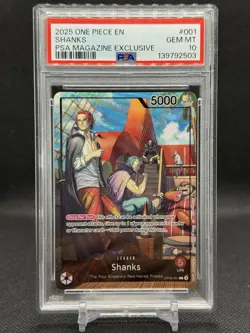 One Piece Shanks OP09-001 - PSA 10 Gem Mint - 2025 PSA Magazine Promo - Image 1