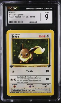 Eevee 55/82 Team Rocket 1st Edition 2000 Pokemon PSA CGC 9 Mint - Image 1