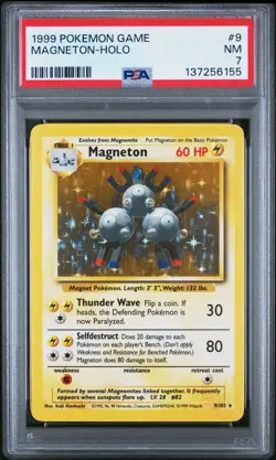 1999 POKEMON BASE SET UNLIMITED #9 MAGNETON-HOLO PSA 7 - Image 1