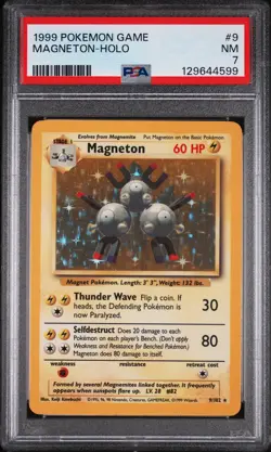 1999 POKEMON BASE SET UNLIMITED #9 MAGNETON-HOLO PSA 7 - Image 1