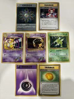 Pokemon TCG Japanese 7 Card Lot Rainbow Energy, Scyther, Sabrina’s Alakazam - Image 1