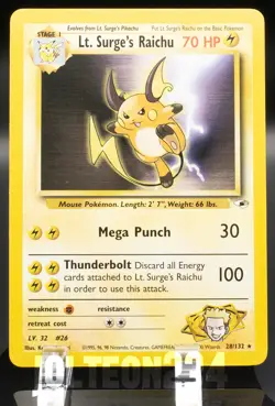 Pokemon TCG Card - Lt. Surge's Raichu 028/132 Gym Heroes Rare Vintage - Image 1