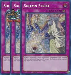 Yugioh! 3x Solemn Strike RA02-EN079 Secret Rare 1st Ed NM - Image 1