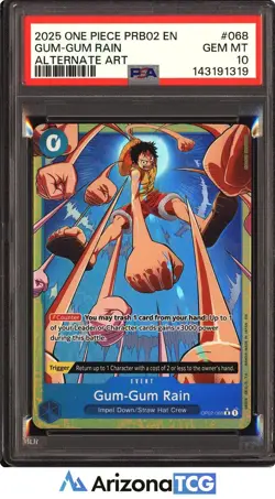 One Piece 2025 Gum-Gum Rain OP02-068 Alternate Art Rare PRB02 GEM MINT PSA 10 - Image 1