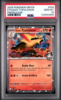 2025 POKEMON DRI EN-DESTINED RIVALS PRERELEASE #034 ETHAN'S TYPHLOSION PSA 10 - Image 1