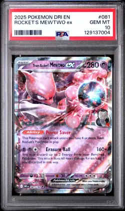 2025 POKEMON DRI EN-DESTINED RIVALS #081 TEAM ROCKET'S MEWTWO EX PSA 10 - Image 1