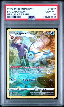 2022 POKEMON SWORD & SHIELD BRILLIANT STARS #TG02 FULL ART/VAPOREON PSA 10 - Image 1