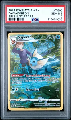 2022 POKEMON SWORD & SHIELD BRILLIANT STARS #TG02 FULL ART/VAPOREON PSA 10 - Image 1