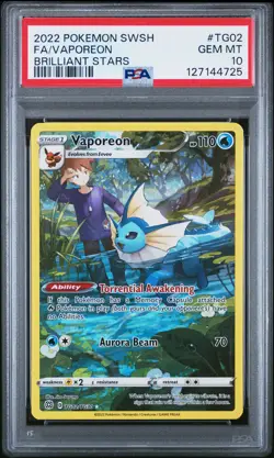 2022 POKEMON SWORD & SHIELD BRILLIANT STARS #TG02 FULL ART/VAPOREON PSA 10 - Image 1