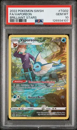 2022 POKEMON SWORD & SHIELD BRILLIANT STARS #TG02 FULL ART/VAPOREON PSA 10 - Image 1
