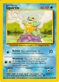 Squirtle - 63/102 Base Set - WOTC Unlimited - Pokemon TCG - 1999 - Image 1