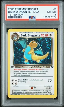 2000 POKEMON ROCKET 1ST ED #5 DARK DRAGONITE-HOLO PSA 8 - Image 1