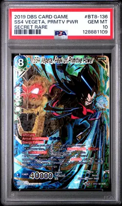 2019 DBS SECRET RARE #BT8-136 SS4 VEGETA, PEAK OF PRIMITIVE POWER PSA 10 - Image 1