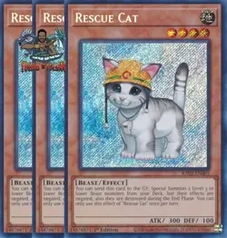 Yugioh! 3x Rescue Cat RA02-EN001 Secret Rare 1st Ed NM - Image 1