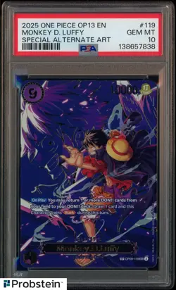2025 One Piece OP13 EN Special Alternate Art #119 Monkey D. Luffy PSA 10 - Image 1
