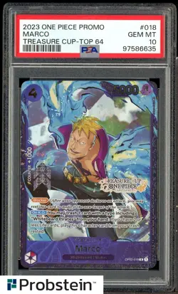 2023 One Piece Promo Treasure Cup Top 64 #018 Marco PSA 10 GEM MINT - Image 1