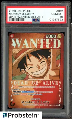 2023 One Piece OP03 Wanted Alternate Art #012 Monkey D. Luffy PSA 10 GEM MINT - Image 1