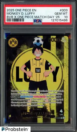2025 ONE PIECE PROMOS BVB X ONE PIECE MATCH DAY 2025 #003 MONKEY D. LUFFY PSA 10 - Image 1