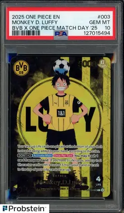 2025 ONE PIECE PROMOS BVB X ONE PIECE MATCH DAY 2025 #003 MONKEY D. LUFFY PSA 10 - Image 1