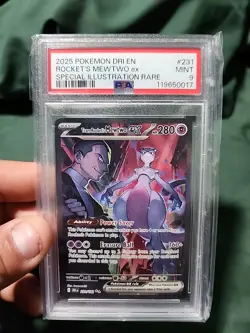 2025 Pokemon Destined Rivals Team Rocket's Mewtwo ex Full Art SIR #231/182 PSA 9 - Image 1