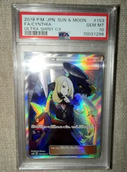 2018 Pokemon Cynthia SR 153/150 Ultra Shiny GX Japanese Sun & Moon PSA 10 - Image 1