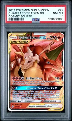 Pokemon TCG Charizard Braixen GX Holo Rare Full Art Cosmic Eclipse 22/236 PSA 8 - Image 1